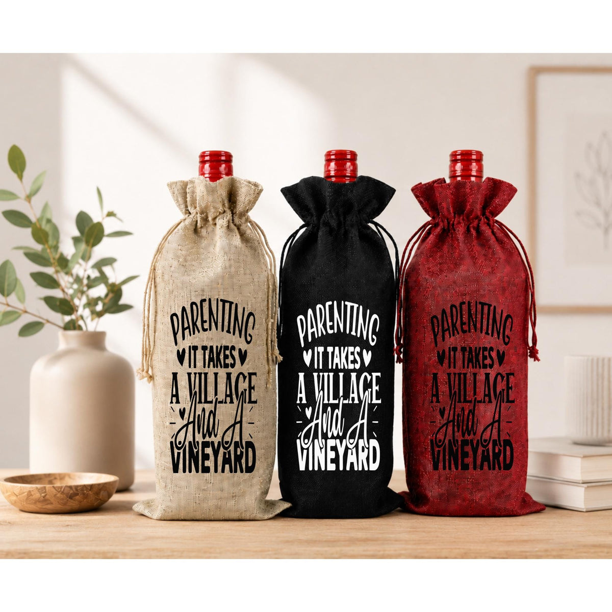 Funny Parenting Wine Bag | It Takes a Village and a Vineyard Wine Gift Bag