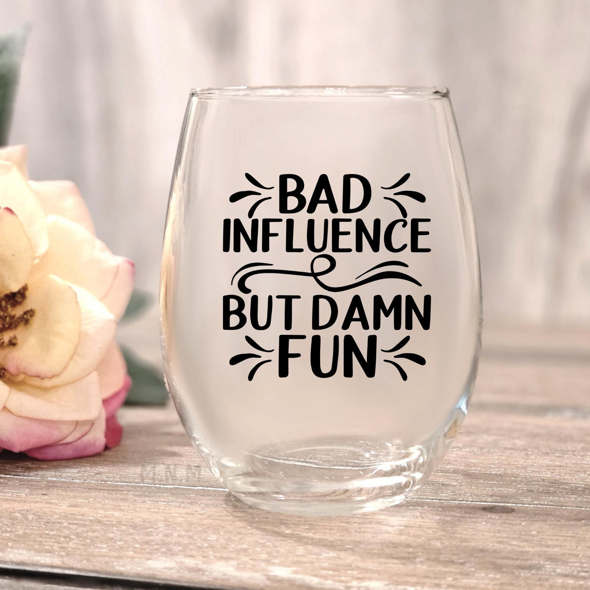 Bad Influence Stemless Wine Glass - Funny Friend Gift
