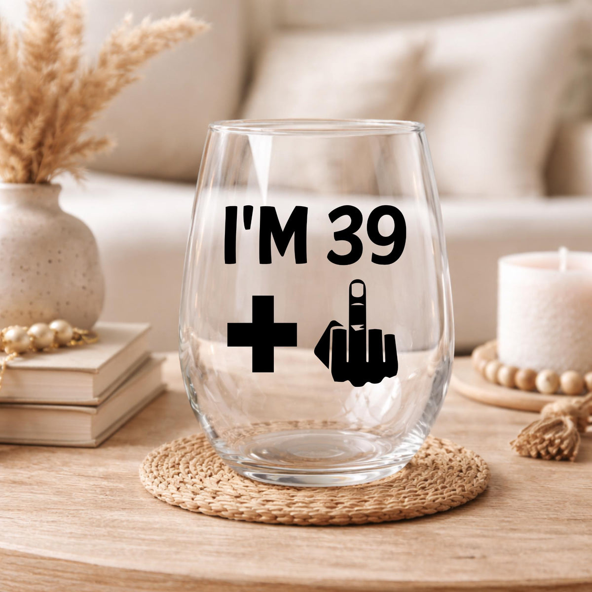 Funny 39 Birthday Stemless Wine Glass | Sassy Middle Finger Gift for Her