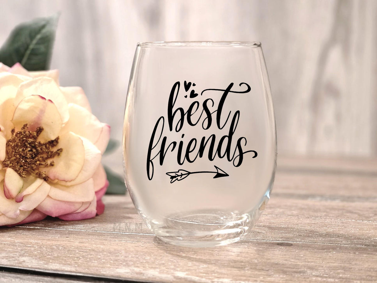 Bestie Stemless Wine Glass | Friendship Gift for Her, Sister, Bridesmaid