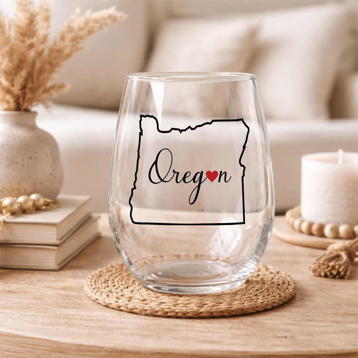 Oregon Stemless Wine Glass, Pacific Northwest Lover Gift, Minimalist State Outline Heart