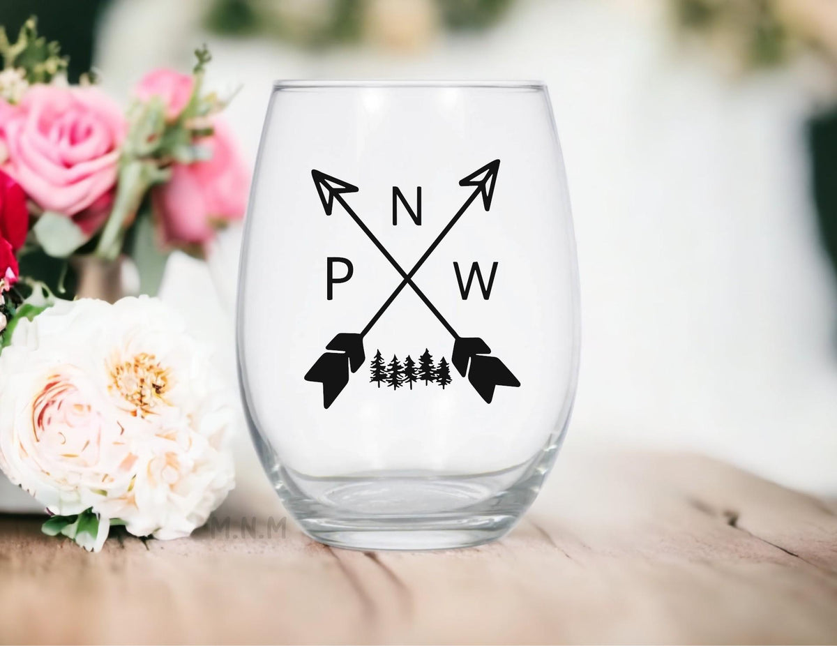 PNW Stemless Wine Glass, Oregon Lover Gift, Rental Home Decor