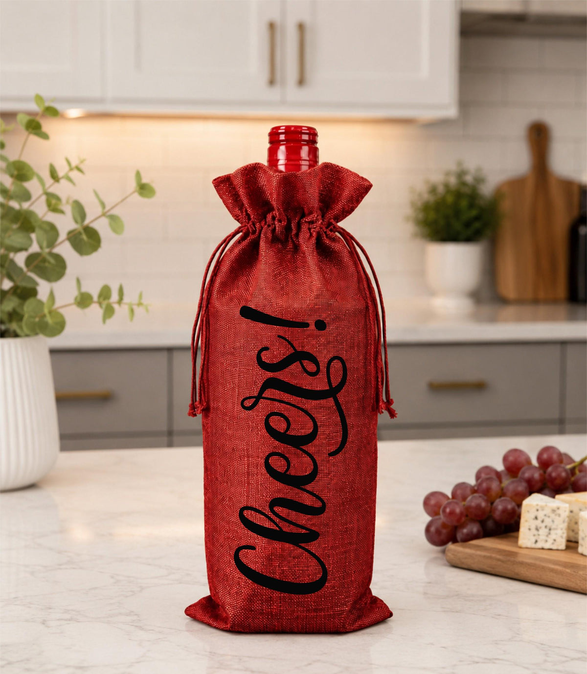 Cheers Wine Bottle Gift Bag – Reusable Drawstring Wine Bag for Wine Lovers