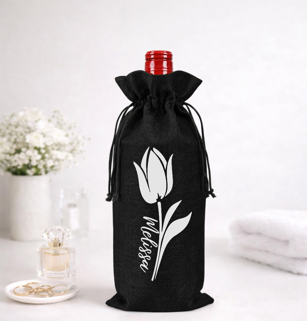 Personalized Wine Bottle Bag | Custom Name Tulip Wine Gift Bag