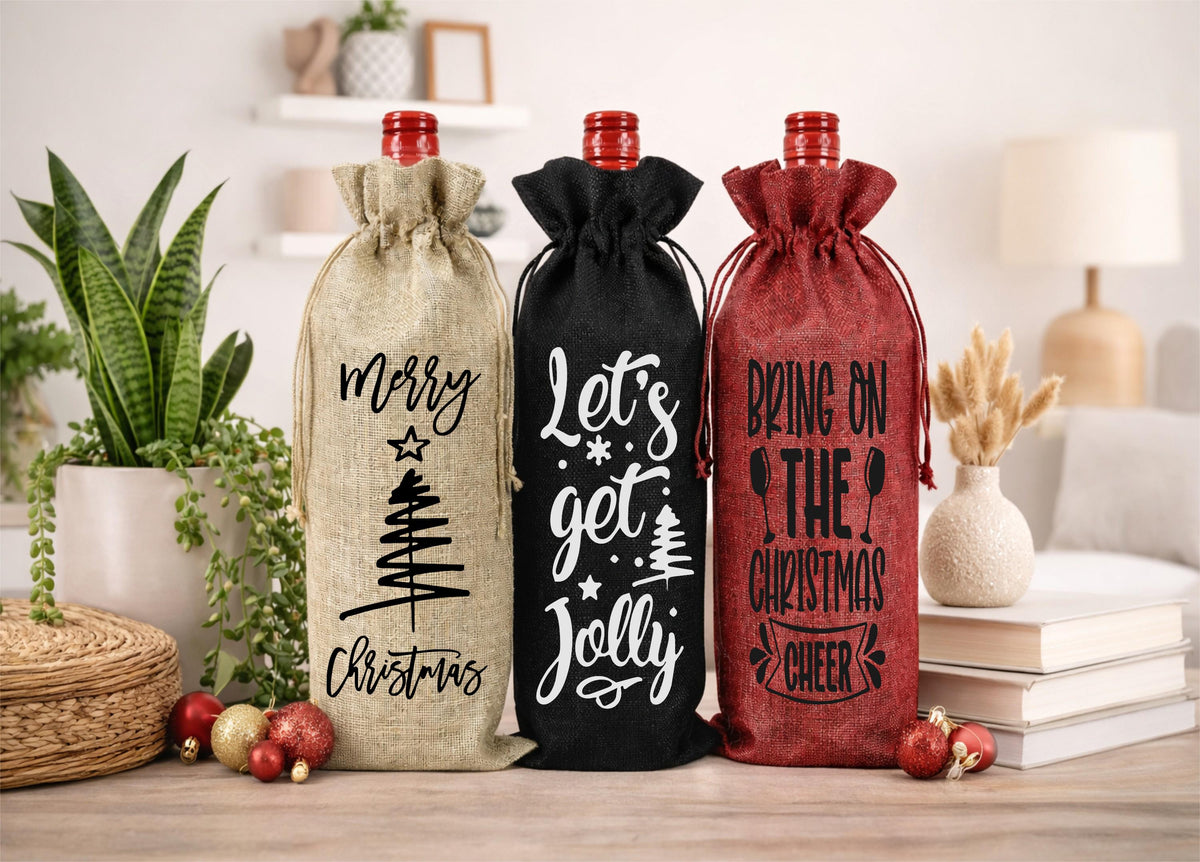 Christmas Burlap Wine Gift Bag Set