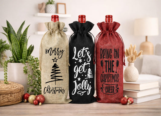 Christmas Burlap Wine Gift Bag Set