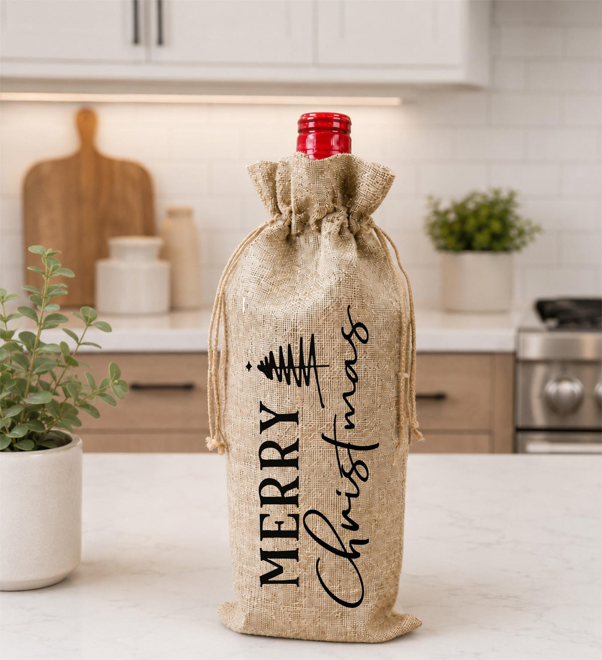 Christmas Burlap Wine Bag – Holiday Hostess Gift, Stress Reliever