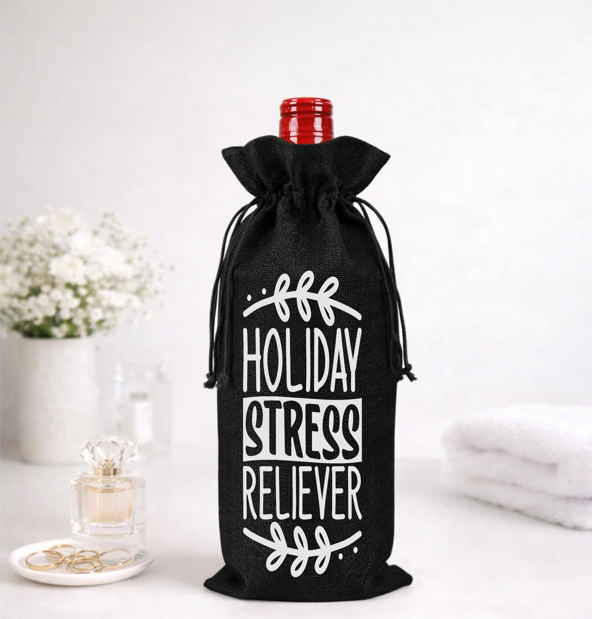 Christmas Burlap Wine Bag – Holiday Hostess Gift, Stress Reliever
