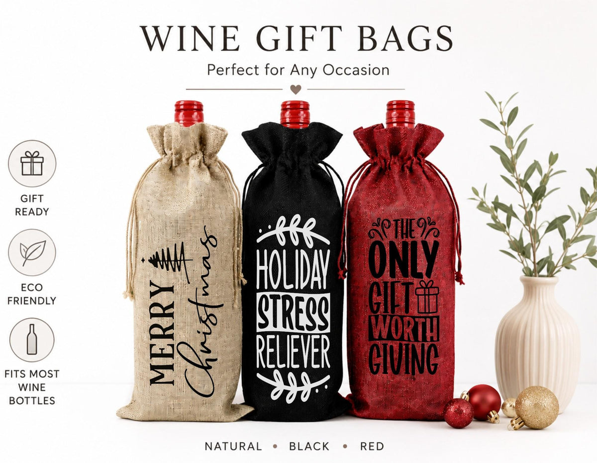 Christmas Burlap Wine Bag – Holiday Hostess Gift, Stress Reliever