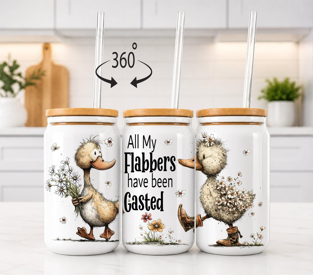 Funny Duck Glass Can – “All My Flabbers Have Been Gasted” Tumbler