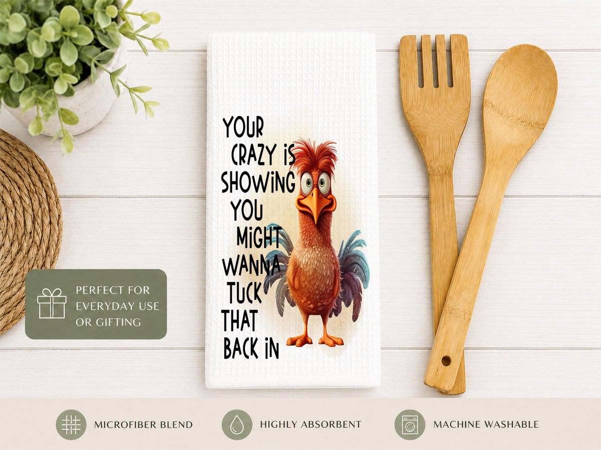 Funny Chicken Kitchen Towel, Waffle Weave Dish Towel, Farmhouse Decor