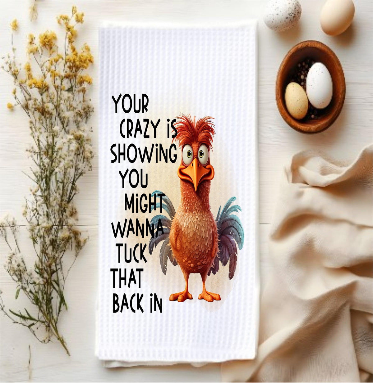 Funny Chicken Kitchen Towel, Waffle Weave Dish Towel, Farmhouse Decor