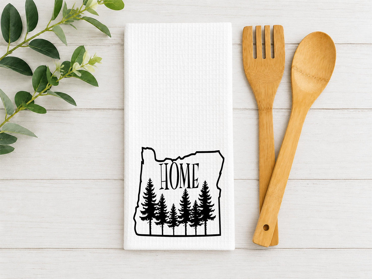 Oregon Home Waffle Kitchen Towel – Pacific Northwest Pine Tree Decor