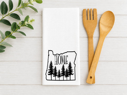 Oregon Home Waffle Kitchen Towel – Pacific Northwest Pine Tree Decor
