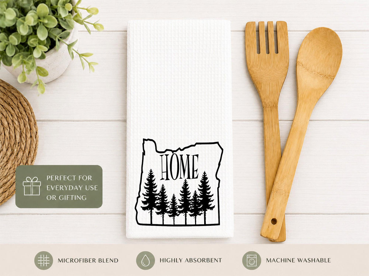 Oregon Home Waffle Kitchen Towel – Pacific Northwest Pine Tree Decor