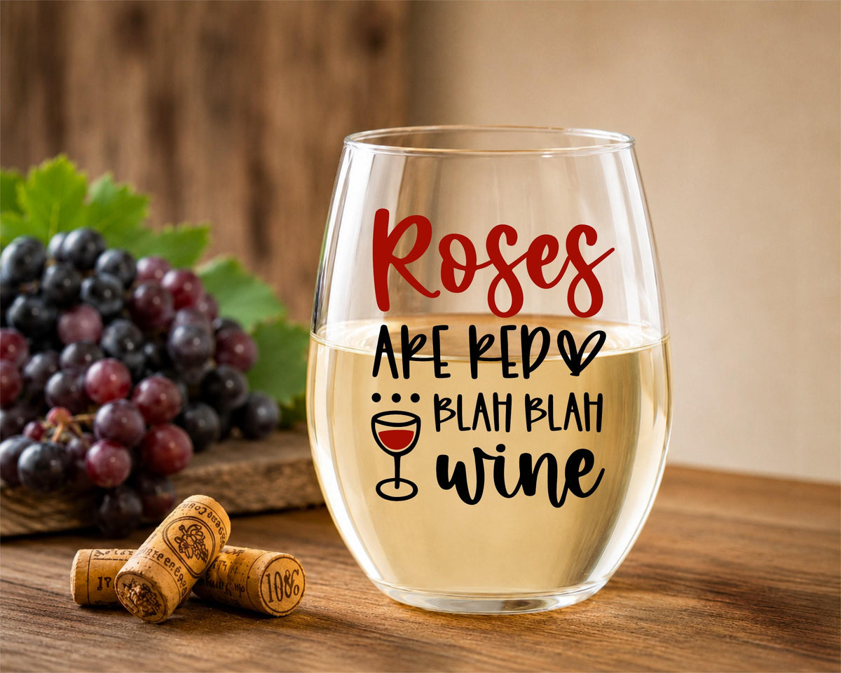 Funny Stemless Wine Glass | Roses Are Red Blah Blah Valentine Gift