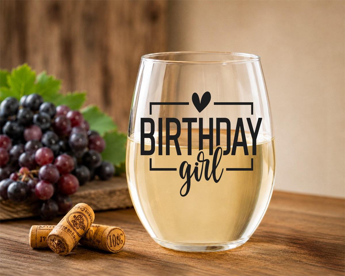 Birthday Girl Stemless Wine Glass, Personalized Celebration Gift