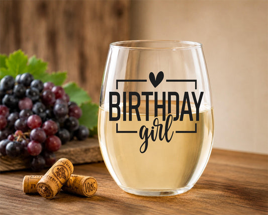Birthday Girl Stemless Wine Glass, Personalized Celebration Gift
