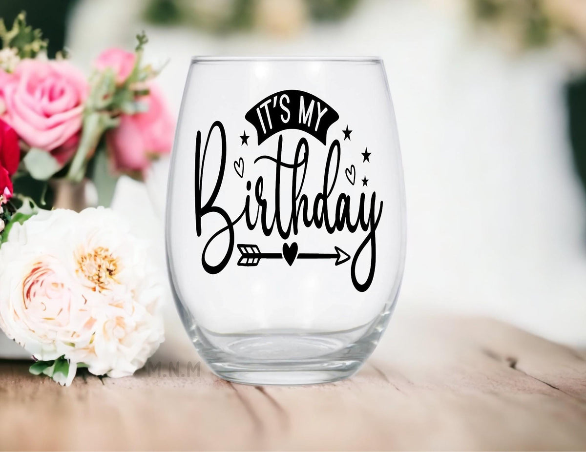 It's My Birthday Stemless Wine Glass, Festive Party Drinkware