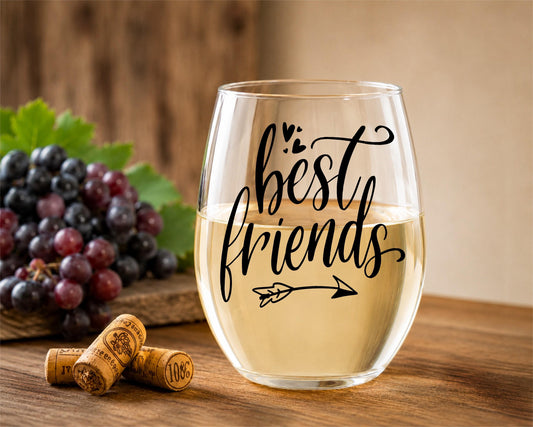 Bestie Stemless Wine Glass | Friendship Gift for Her, Sister, Bridesmaid