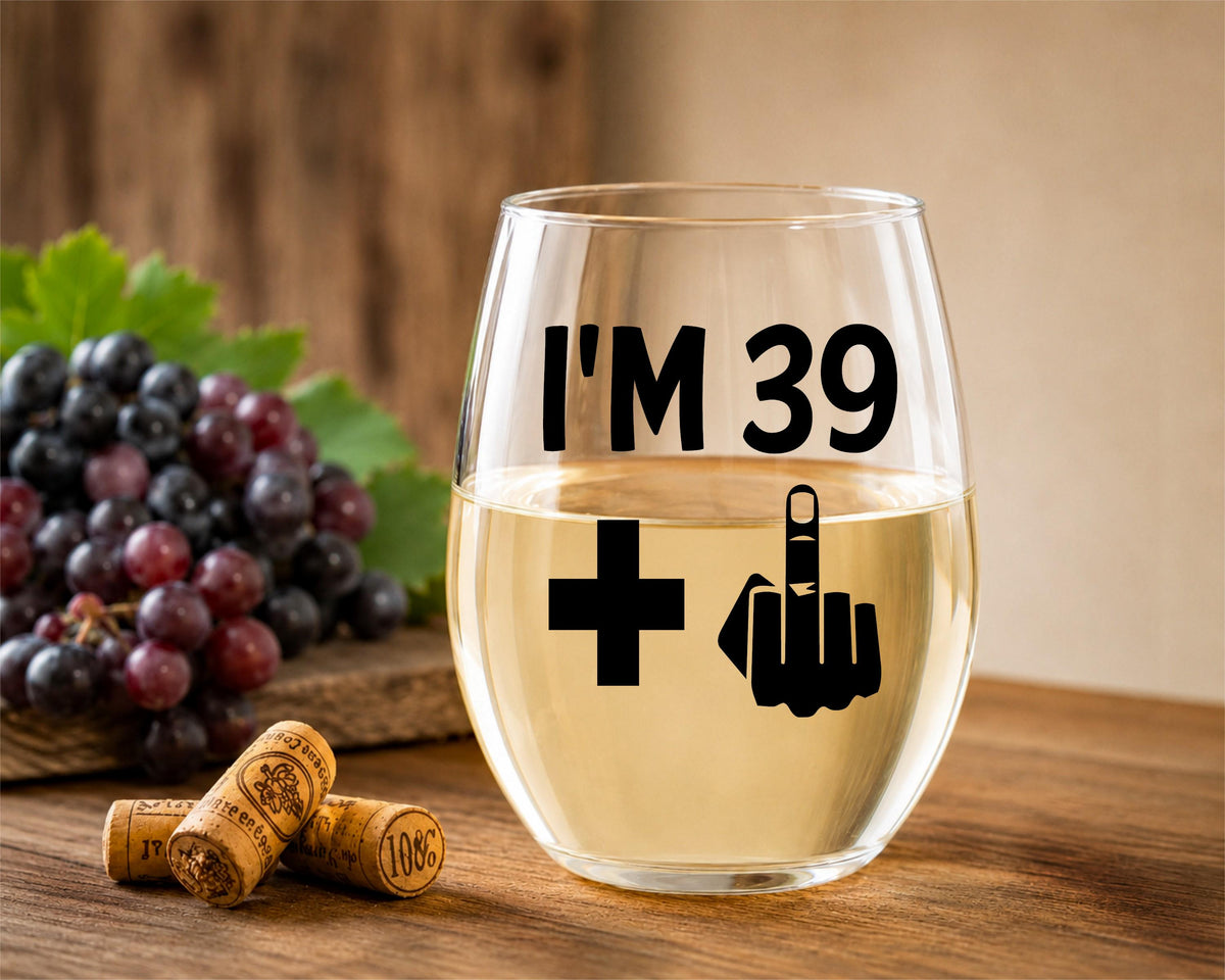 Funny 39 Birthday Stemless Wine Glass | Sassy Middle Finger Gift for Her