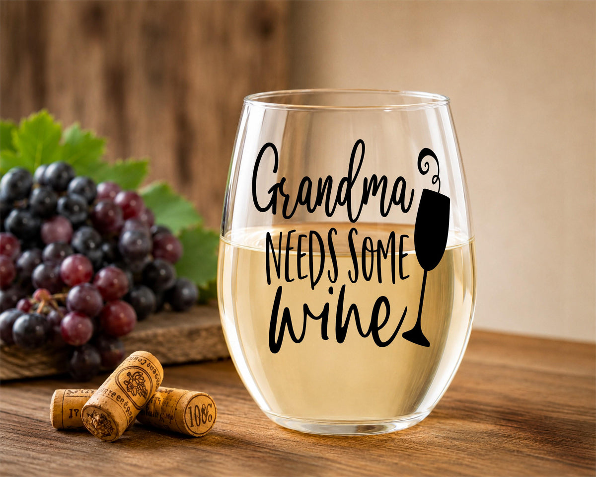 Grandma Needs Stemless Glass | Humorous Gift for Grandma, Wine Lover