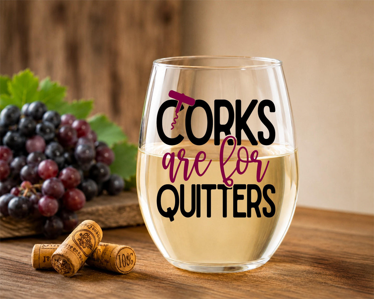 Funny Stemless Wine Glass – Corks Are for Quitters | Wine Lover Gift