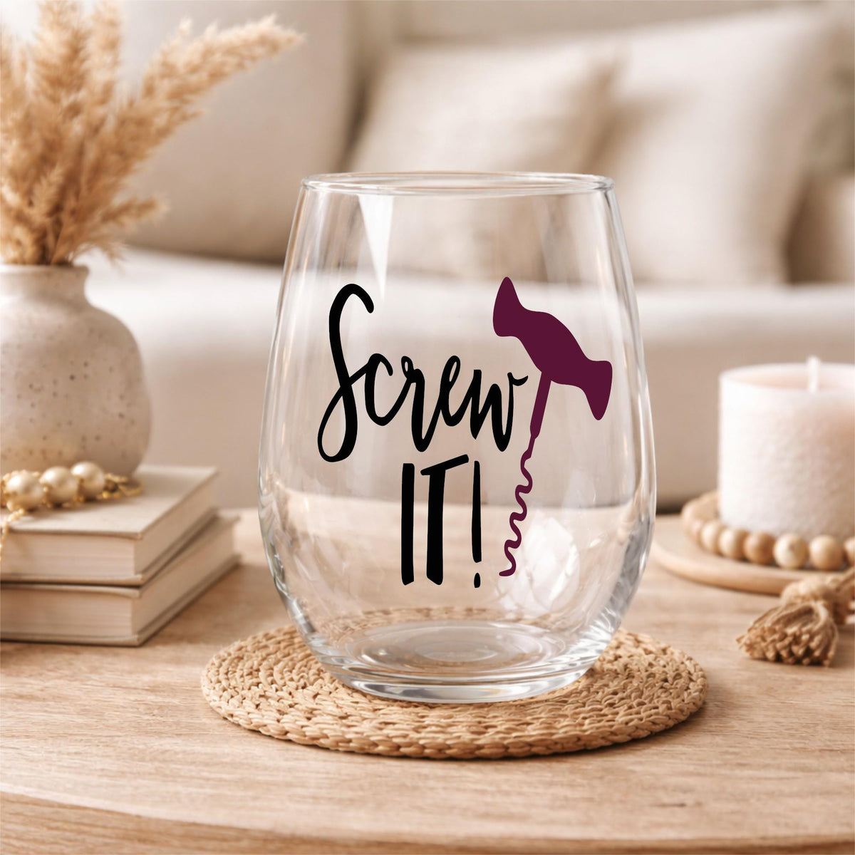 Funny Screw It Stemless Wine Glass, Humorous Quote Gift