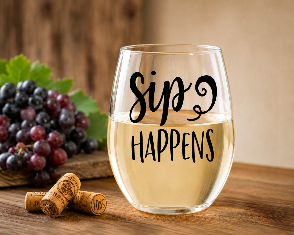 Sip Happens Wine Glass - Stemless 20oz Wine Lover Gift