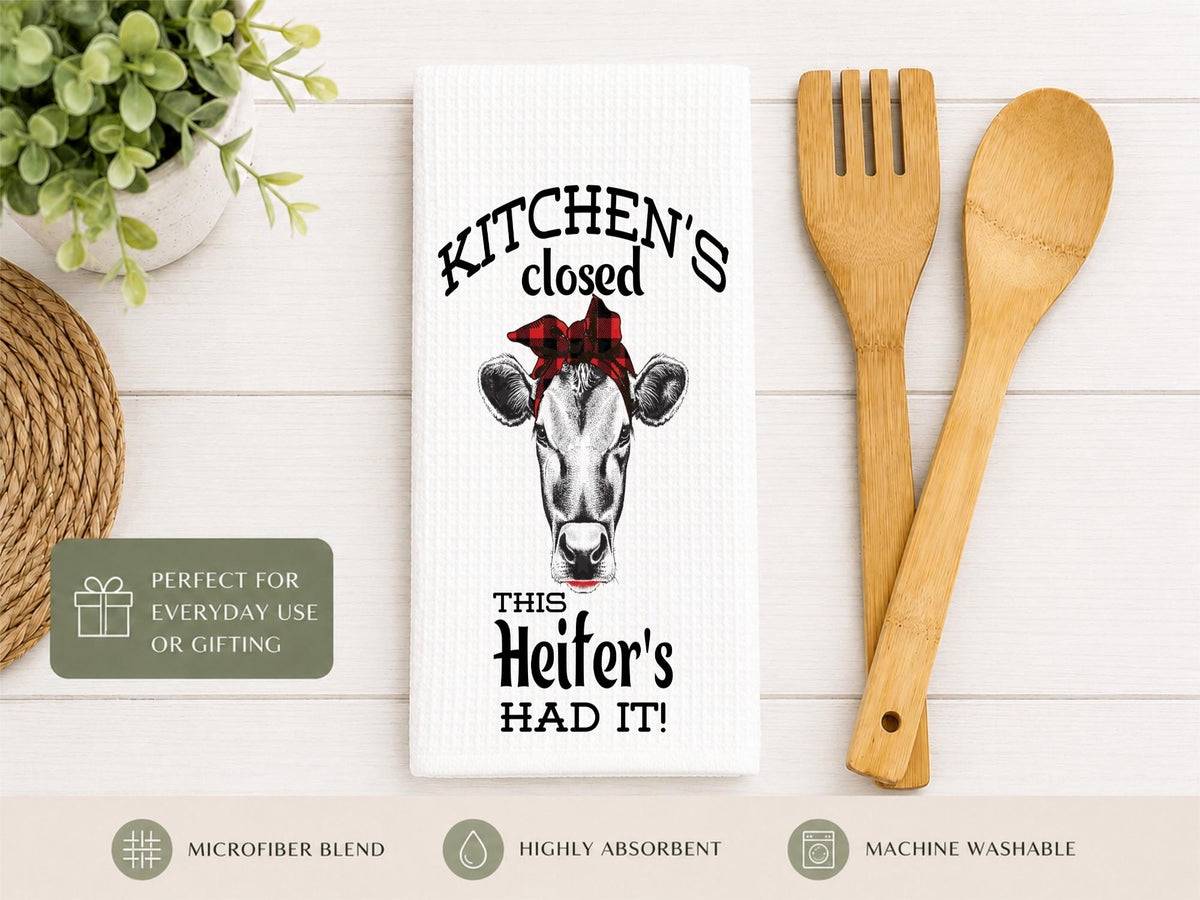Kitchen's Closed Heifer Waffle Towel - Funny Cow Decor