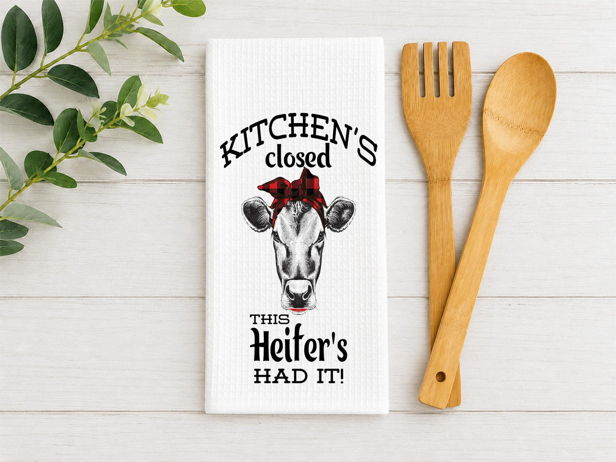 Kitchen's Closed Heifer Waffle Towel - Funny Cow Decor