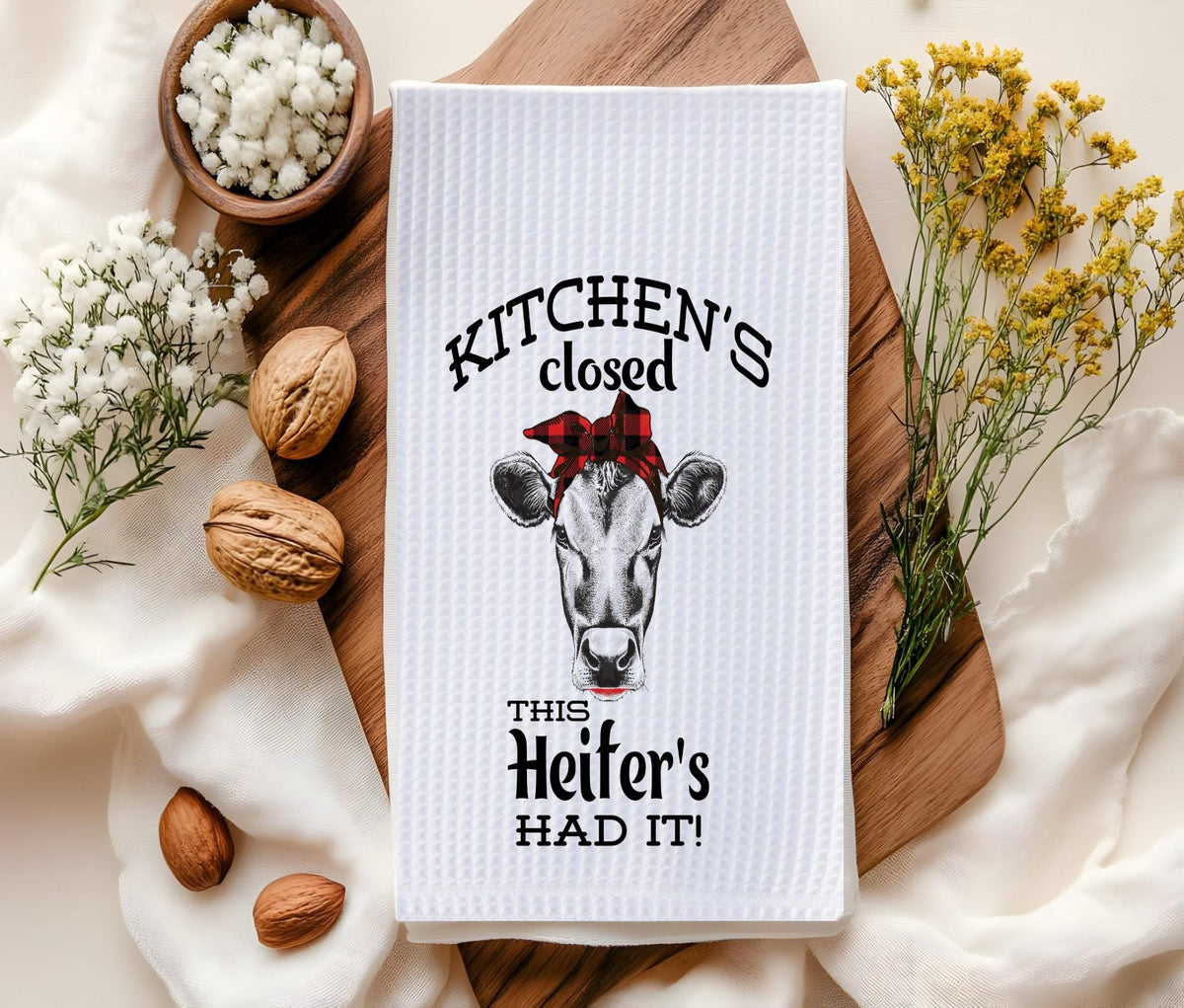 Kitchen's Closed Heifer Waffle Towel - Funny Cow Decor