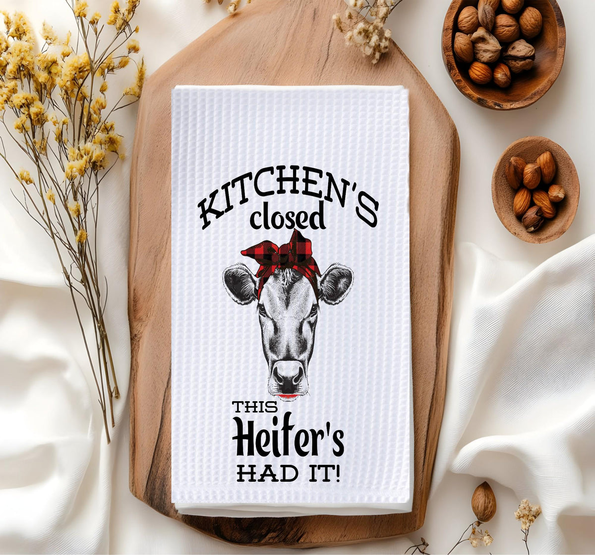 Kitchen's Closed Heifer Waffle Towel - Funny Cow Decor