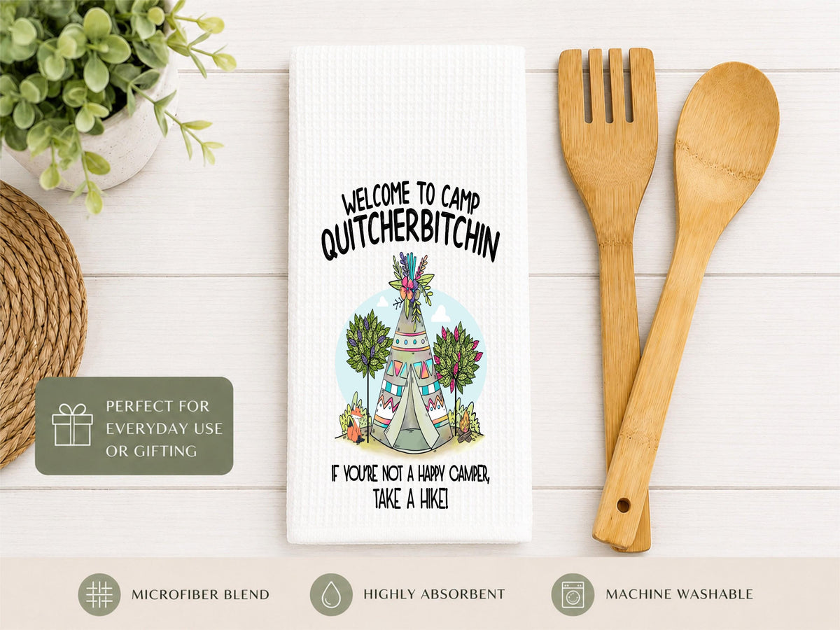 Camp Quitcherbitchin Waffle Weave Towel: Funny RV Camper Decor