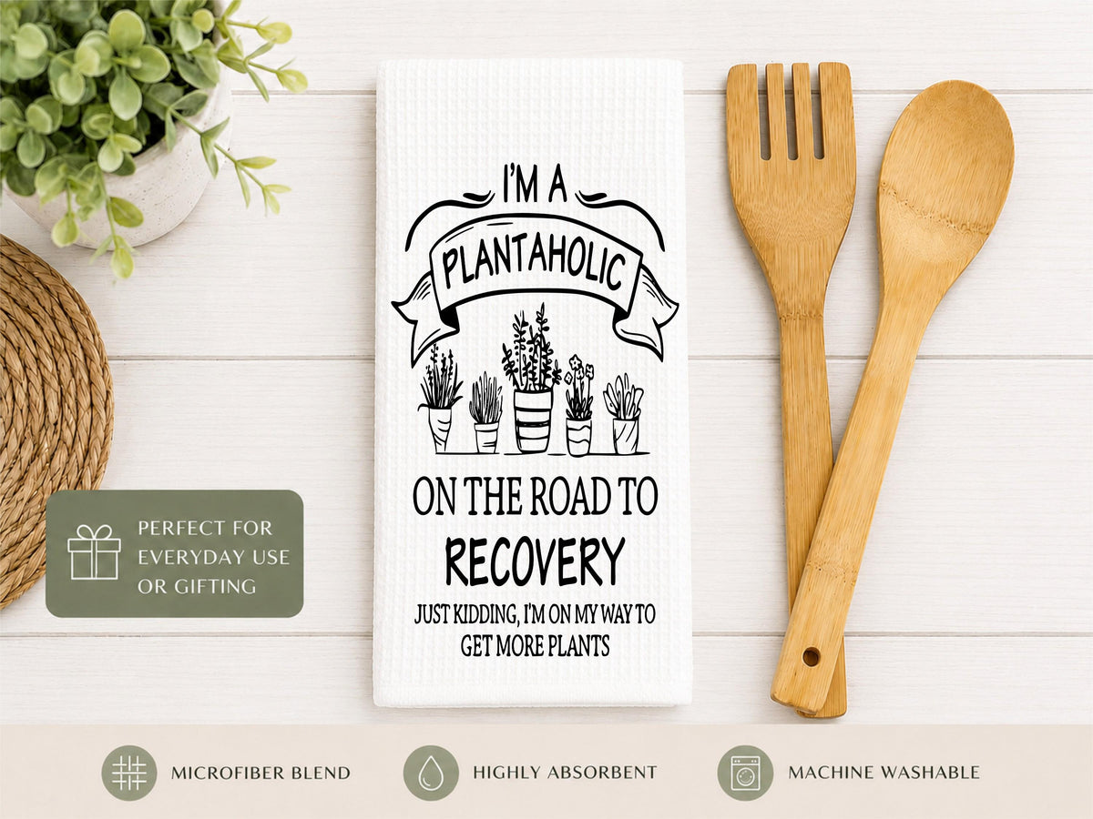 Plantaholic Waffle Weave Towel: Funny Plant Lover Gift
