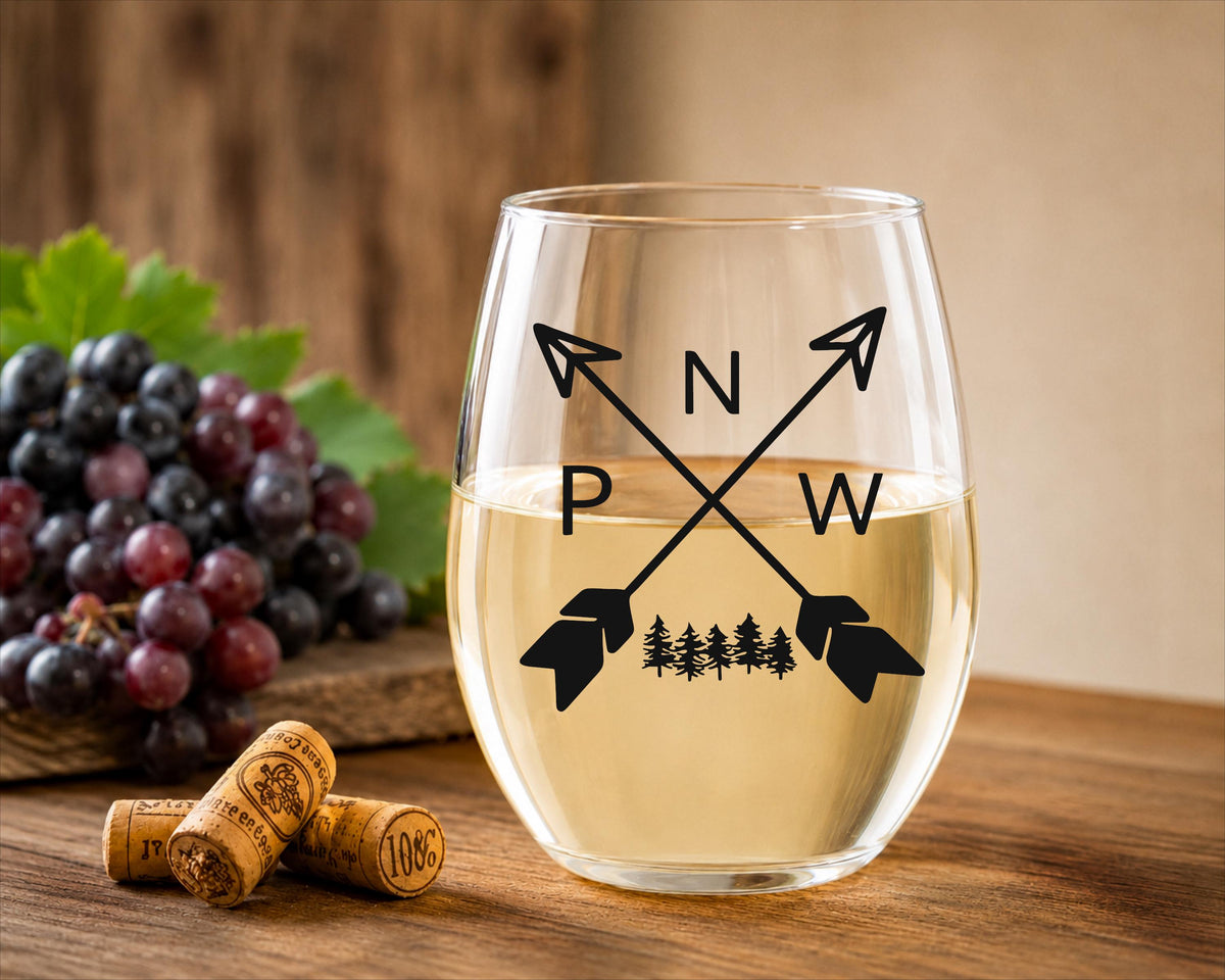 PNW Stemless Wine Glass, Oregon Lover Gift, Rental Home Decor