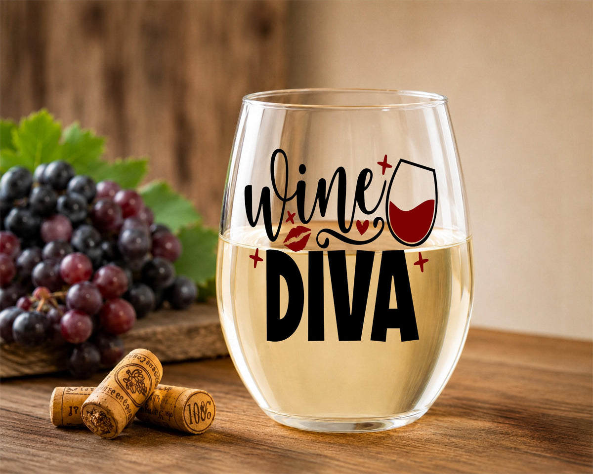 Wine Diva Stemless Wine Glass – Funny Wine Lover Gift for Her