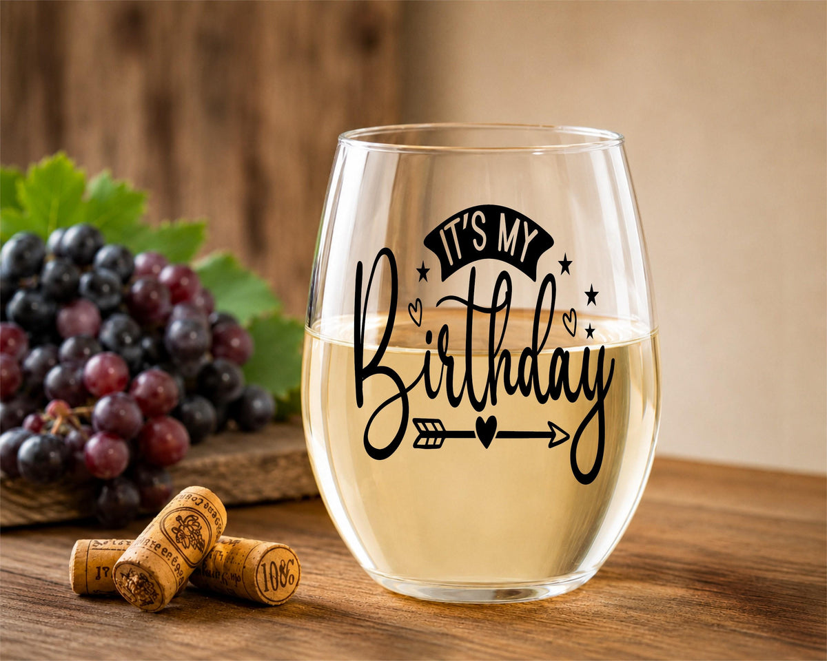 It's My Birthday Stemless Wine Glass, Festive Party Drinkware