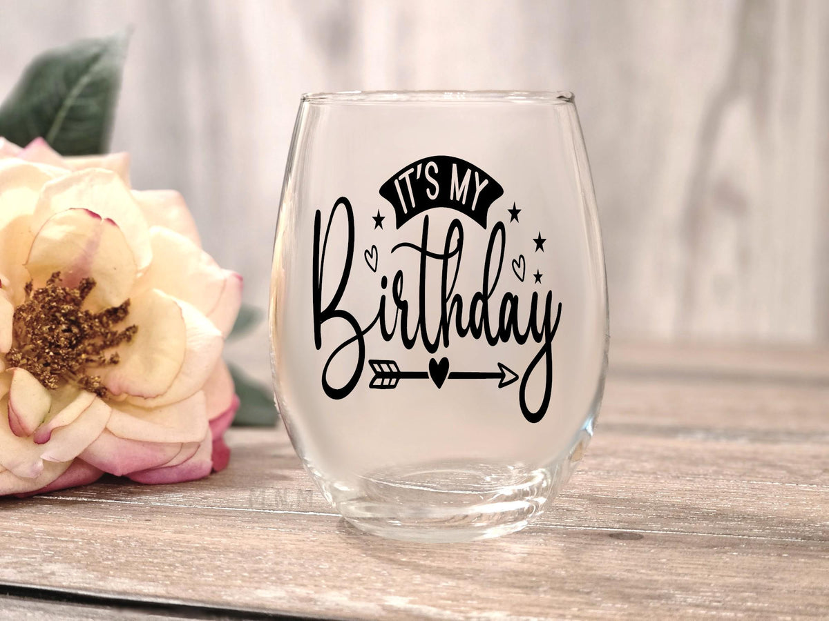It's My Birthday Stemless Wine Glass, Festive Party Drinkware