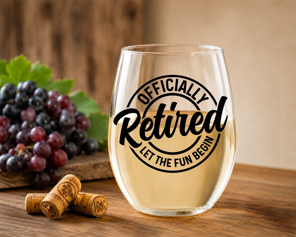 Retirement Wine Glass, Officially Retired, Stemless 20oz Glass