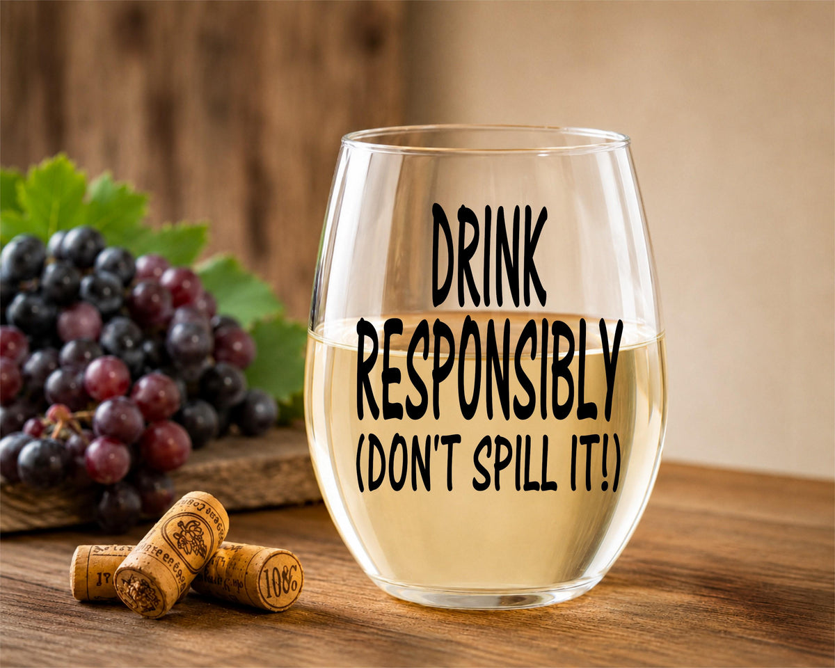 Personalized Stemless Wine Glass: "Drink Responsibly" Funny Gift