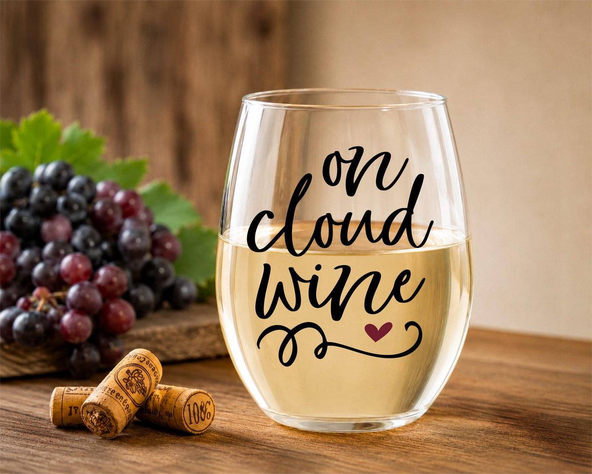 Funny Stemless Glass, On Cloud Wine Design, Wine Lover Gift
