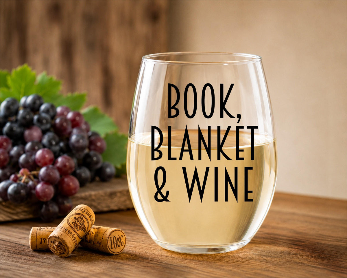 Book Blanket & Wine Glass – Funny Stemless Wine Glass for Book Lovers