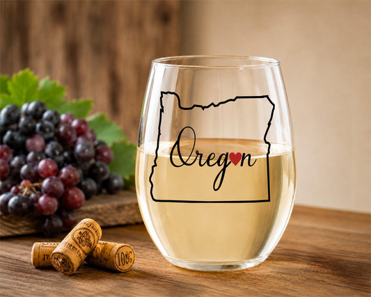 Oregon Stemless Wine Glass, Pacific Northwest Lover Gift, Minimalist State Outline Heart
