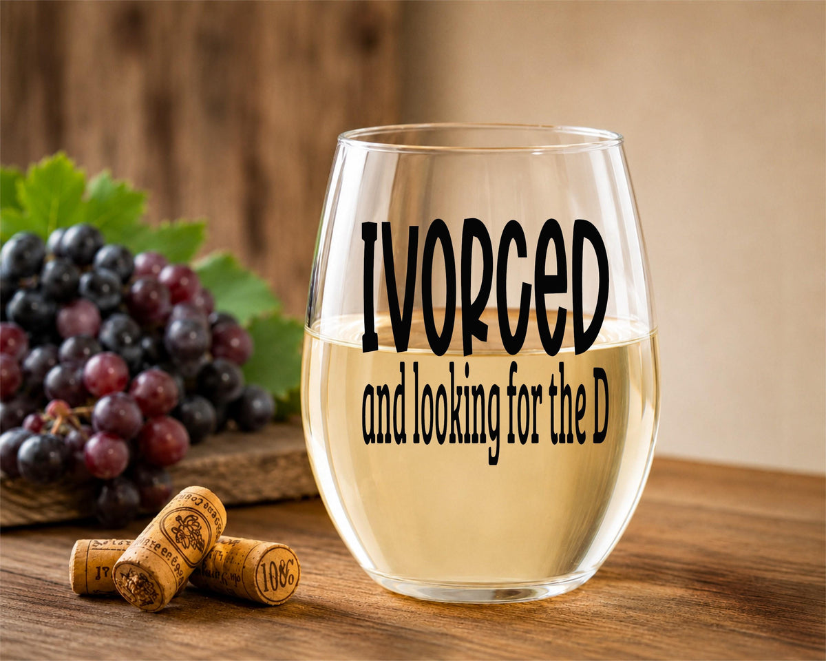 Ivorced Looking For The D Stemless Wine Glass - Divorce Gift