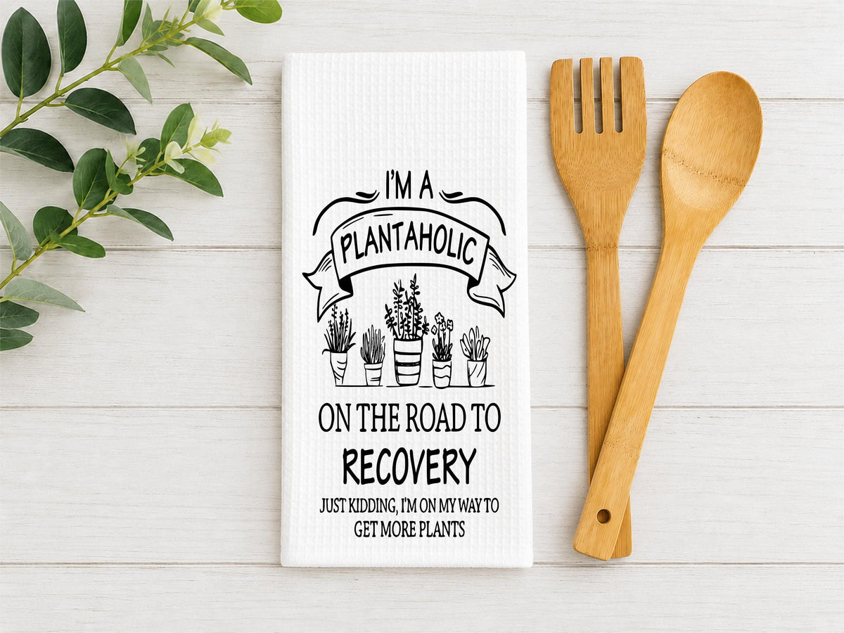 Plantaholic Waffle Weave Towel: Funny Plant Lover Gift