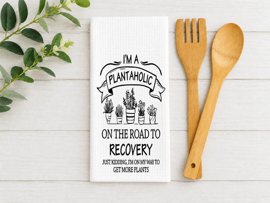 Plantaholic Waffle Weave Towel: Funny Plant Lover Gift