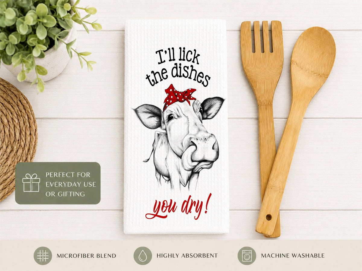 Cow Waffle Towel: Funny Kitchen Decor, Country Dish Towel