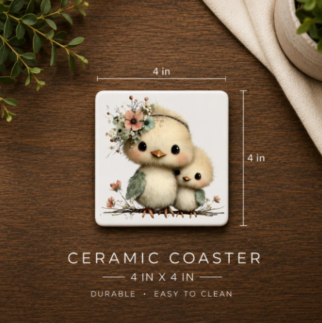 Cute Bird Coasters – Floral Drink Coasters, Set of 4 or Individual