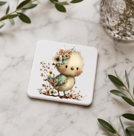 Cute Bird Coasters – Floral Drink Coasters, Set of 4 or Individual